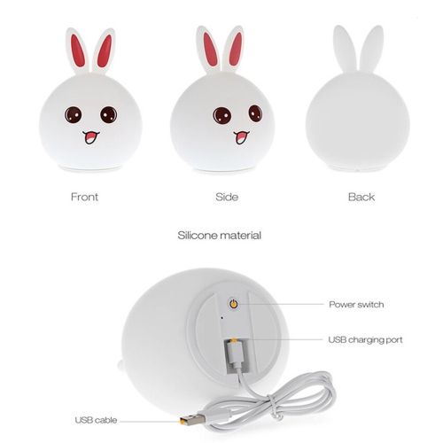 Дитячий нічник силіконовий зайчик Rabbit Silicone Lamp ZH-03 настільний бездротовий акумуляторний світильник лампа зайчик кролик з вушками LY-271