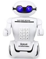Дитяча електронна скарбничка світильник Robot Piggy Bank 6688-8 з кодовим замком і купюроприймачем, Дитячий сейф Робот з лампою на батарейках Білий