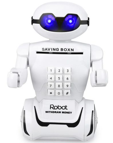 Дитяча електронна скарбничка світильник Robot Piggy Bank 6688-8 з кодовим замком і купюроприймачем, Дитячий сейф Робот з лампою на батарейках Білий