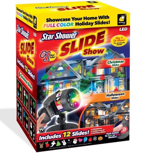 Новорічний вуличний лазерний проектор Star Slide Show зі знімними картриджами для вулиці і вдома Новорічна Вулична лазерна підсвітка 12 слайдів