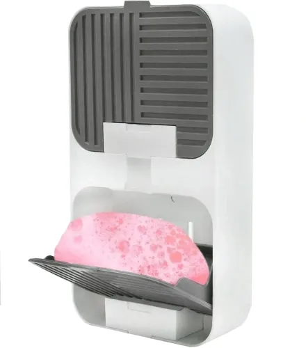 Настінний органайзер для мила Flip Lid Drain Soap Box на 2 відсіки з відкидними кришками, Подвійна навісна мильниця зі зливом на стіну у ванну