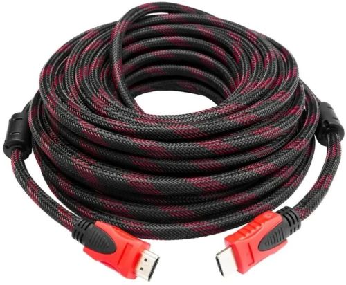 Усиленный кабель Hdmi to Hdmi 25м 1080p в обмотке Кабель-удлинитель HDMI-HDMI 25m 25 m, 25 м для монитора и телевизора в оплетке Черно Красный