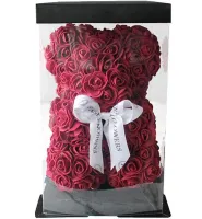 Маленький ведмедик з штучних 3D троянд Teddy Bear de Luxe 25 см Burgundy, бордовий ведмідь Тедді