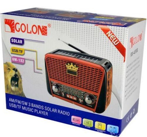 Акумуляторний FM радіоприймач MP3 колонка Golon RX - 455S SOLAR USB + SD з сонячною панеллю, портативний фм радіо приймач 6w з акумулятором Червоний
