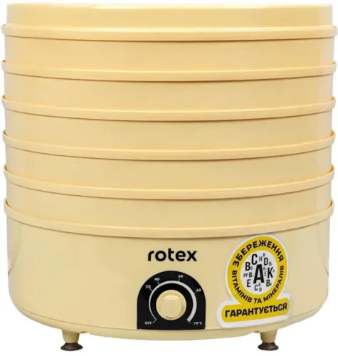 Електрична сушарка ROTEX RD660-Y на 5 відсіків для сушіння овочів і фруктів з терморегулятором 520W, електросушарка дегідратор 20л для продуктів