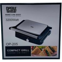 Электрический гриль Opera OP-205 прижимной для мяса и овощей с антипригарным покрытием 3200W, Мультимейкер сендвичница Compact Grill Серебристый