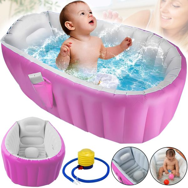 Надувна дитяча ванна для купання Intime Baby Bath Tub JS033 — протиковзка ванночка з подушкою, зливом і насосом для малюків, рожева YT-226A