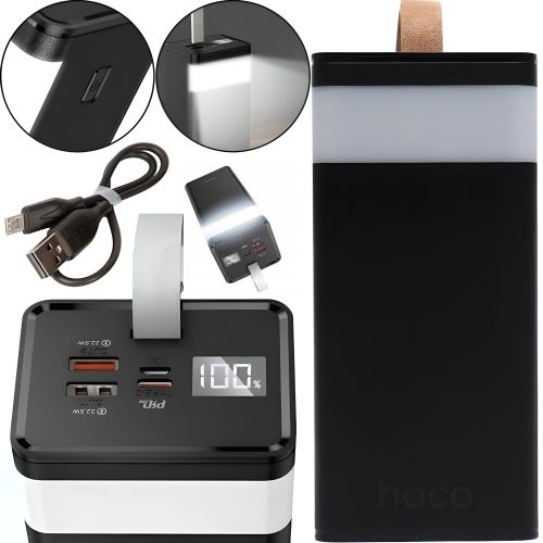 Зовнішній акумулятор з швидкою зарядкою Power Bank Hoco J89A 60000MAH 22.5 W, Портативна батарея повербанк Хоко 18w з ліхтариком і ремінцем Чорний