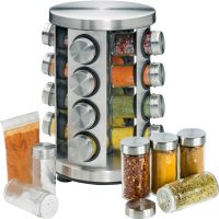 Карусель для специй Spice Carousel R66-16 на 16 отсеков на вращающейся подставке. Стальной набор, подставка, баночки для специй на 16 емкостей