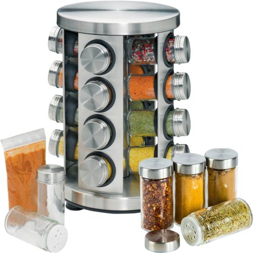 Карусель для специй Spice Carousel R66-16 на 16 отсеков на вращающейся подставке. Стальной набор, подставка, баночки для специй на 16 емкостей