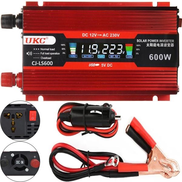 Автомобільний інвертор UKC AC/DC 12V-220V 600W CJ-LS600 авто перетворювач напруги струму з LCD дисплеєм від прикурювача, акумулятора з екраном