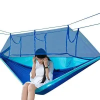 Подвесной туристический нейлоновый гамак Hammock With Net Blue до 200 кг с москитной сеткой для кемпинга, Походный гамак 263х135 Синий