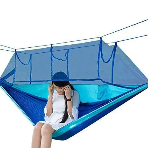 Подвесной туристический нейлоновый гамак Hammock With Net Blue до 200 кг с москитной сеткой для кемпинга, Походный гамак 263х135 Синий