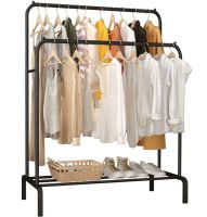 Двойная стойка вешалка Double Floor Hanger 162х130 см для одежды и полкой для обуви, напольная стойка-вешалка со штангой на ножках до 30 кг Черная