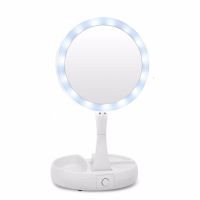 Настільне кругле Косметичне дзеркало з LED підсвічуванням My Fold Away для макіяжу, складне збільшувальне 10x дзеркало трансформер з органайзером