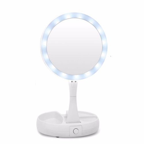 Настільне кругле Косметичне дзеркало з LED підсвічуванням My Fold Away для макіяжу, складне збільшувальне 10x дзеркало трансформер з органайзером
