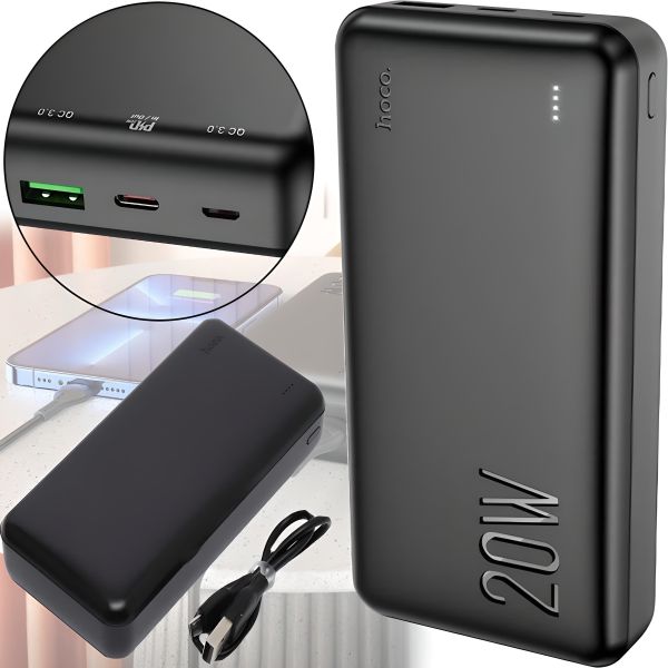 Зовнішній акумулятор з швидкою зарядкою Power Bank Hoco J87A 20000mAh PD20W + QC3.0(22.5 W), Портативна батарея повербанк Хоко з виходом Type-C Чорний