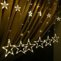 Внутренняя гирлянда штора Звезды Star Style теплый белый 2.5Х1 м 138 LED диодов WW, светодиодная гирлянда-занавес 12 звезд на окно 2.5мх1м 220V