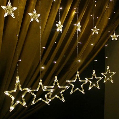 Внутренняя гирлянда штора Звезды Star Style теплый белый 2.5Х1 м 138 LED диодов WW, светодиодная гирлянда-занавес 12 звезд на окно 2.5мх1м 220V