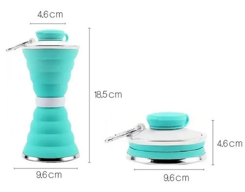 Складная силиконовая бутылка Folding travel water cup 9588 0.5 л Бирюзовая, Спортивная мягкая бутылка чашка для воды