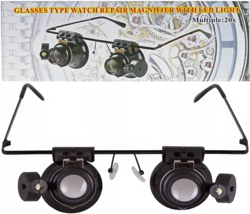 Бінокулярні налобні окуляри з підсвічуванням Glasses 9892a 20х налобна збільшувальна лупа бінокуляри на голову для ювелірів, пайки, читання і ремонту