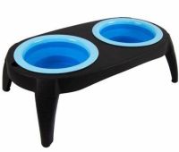 Нескользящая двойная миска Dougez Pet Bowl Set 2 в 1 для еды и воды на складной подставке для собак и кошек 600мл, Кормушка для домашних животных