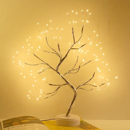 Декоративне дерево бонсай світильник Bonsai led tree light 108 LED теплий білий, Настільний нічник у вигляді дерева роса Niki 50 см від USB і батарейок