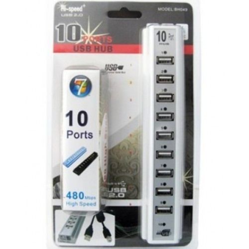 Активний USB хаб Digital White на 10 портів розгалужувач із блоком живлення білий