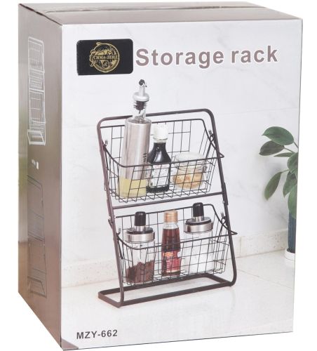 Универсальный двухуровневый органайзер полка Storage Rack MZY-662 для хранения овощей и фруктов, Этажерка фруктовница 2 уровня для кухни Черный