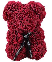 Маленький ведмедик з штучних 3D троянд Teddy Bear de Luxe 25 см Burgundy, бордовий ведмідь Тедді