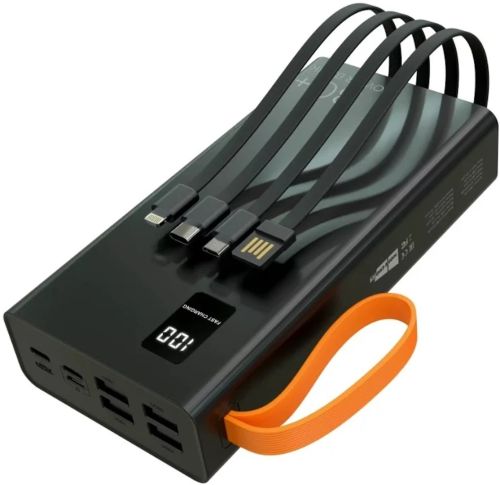 Портативний зарядний пристрій Power Bank YM-644DX 66W 30000 mAh C набором кабелів для зарядки з ліхтариком, зовнішній акумулятор повербанк Чорний