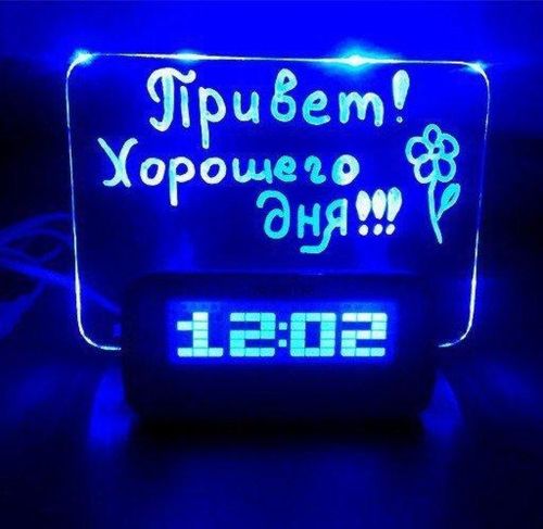 Настольные светодиодные часы Highstar с Led доской для записей с USB хабом, маркером и подсветкой