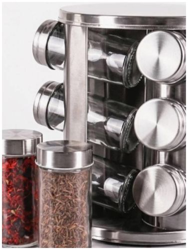 Карусель для специй Spice Carousel R62-12 на 12 отсеков на вращающейся подставке. Стальной набор, подставка, баночки для специй на 12 емкостей
