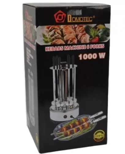 Вертикальна електрична шашличниця Domotec MS-7782 1000W на 6 шампурів, Настільна Електрошашличниця для дому зі знімним піддоном Срібляста
