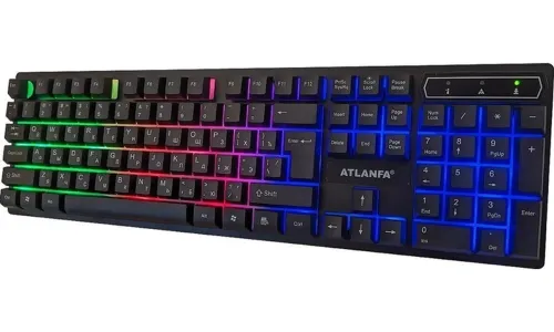 USB дротова геймерська комп'ютерна клавіатура Landslides KR - 6300 з RGB Led підсвічуванням ATLANFA AT-6300, повнорозмірна мембранна Чорна