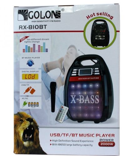 Портативная беспроводная Bluetooth колонка чемодан X-BASS Golon RX-810BT со светомузыкой и микрофоном, Акустическая блютуз система с караоке Черная