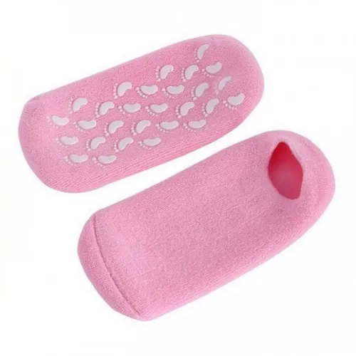 Зволожуючі гелеві шкарпетки для педикюру SPA Gel Socks рожеві, косметичні шкарпетки для СПА процедур з антиковзаючим покриттям і зволожуючим гелем