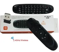 Беспроводная аэромышь C120 RuS с клавиатурой Air mouse с гироскопом, Универсальный USB пульт русская раскладка мини клавиатура на батарейках Черная