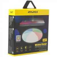 Бездротове зарядний пристрій Awei W7 10w з підсвічуванням 7 кольорів White, універсальна бездротова зарядка 10 Вт Авей Білий