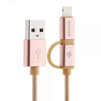 Кабель, шнур Awei CL-930C 2 в 1 Lightning и Micro USB, розовый