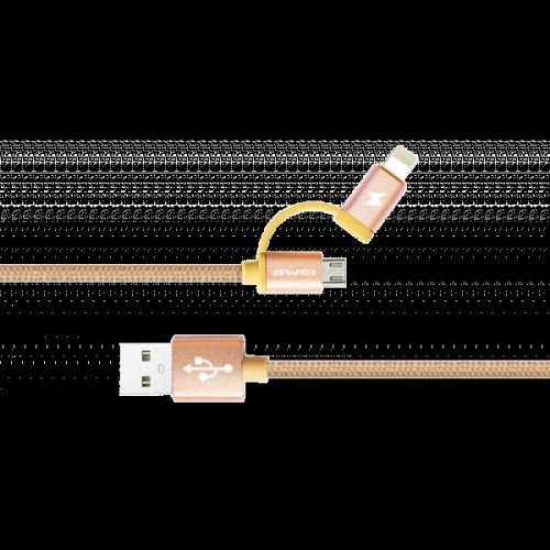 Кабель, шнур Awei CL-930C 2 в 1 Lightning и Micro USB, розовый