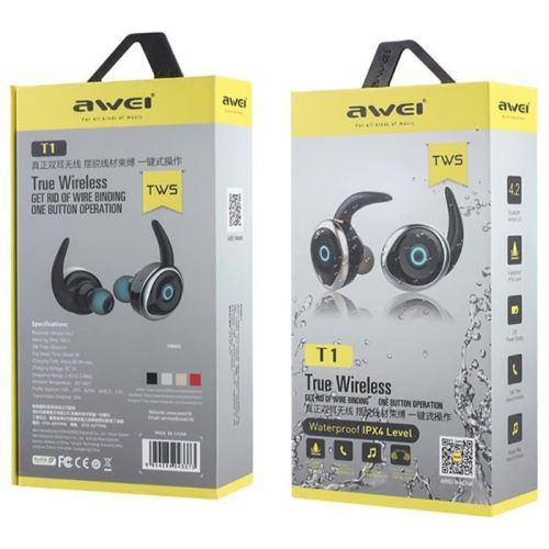 Бездротові Bluetooth навушники Awei T1 Twins Earphones Black, чорні