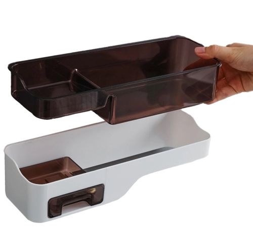Прямокутна настінна полиця Wall-mounted shelf для ванної кімнати, навісний багатофункціональний органайзер для зберігання у ванну білий з чорним