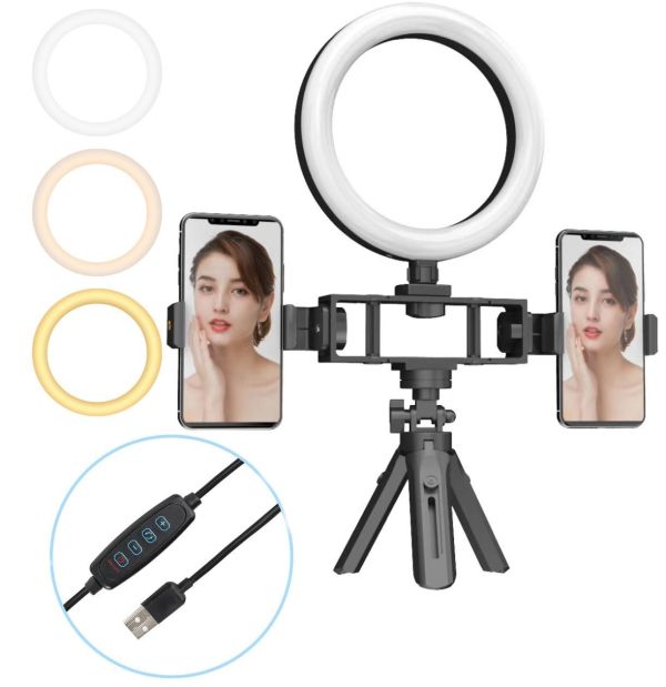 Кільцева USB LED лампа Bracket Fill Light Live K315 16см 6 " зі штативом і двома власниками настільна світлодіодна Multi-Position Ring Broadcasting