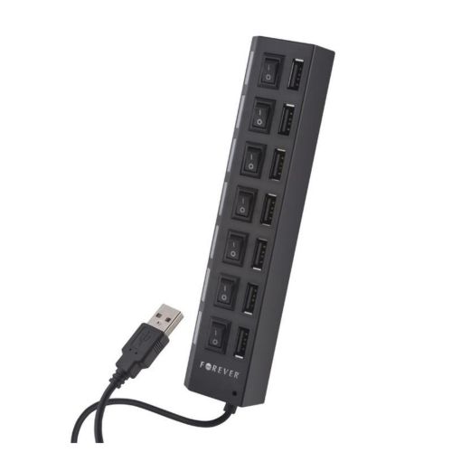 USB хаб Memos 7SW на 7 портів USB 2.0 Black, розгалужувач із кнопками on off HUB Чорний