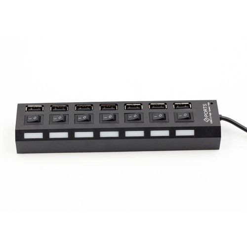 USB хаб Memos 7SW на 7 портів USB 2.0 Black, розгалужувач із кнопками on off HUB Чорний