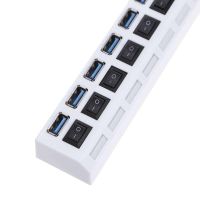 USB хаб Memos 7SW на 7 портів USB 2.0 White, розгалужувач із кнопками on off HUB білий