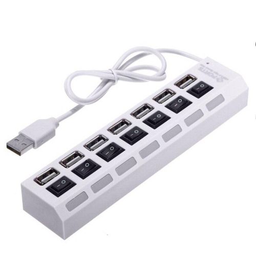 USB хаб Memos 7SW на 7 портів USB 2.0 White, розгалужувач із кнопками on off HUB білий