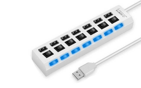 USB хаб Memos 7SW на 7 портів USB 2.0 White, розгалужувач із кнопками on off HUB білий