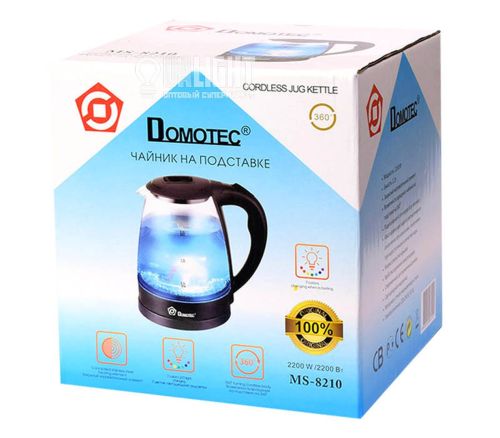 Скляний електрочайник Domotec MS-8210 Black 2200W 2.2 л, чайник електричний з кольоровою rgb підсвіткою